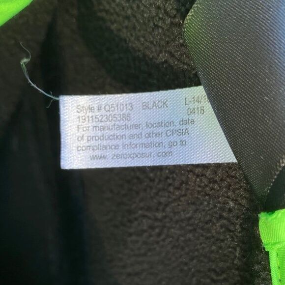 ZeroXposur L (14/16) Soft Shell Black neon green Hooded Jacket Water Wind Resist - Picture 10 of 10